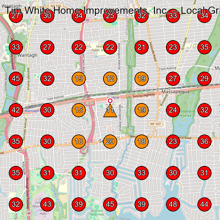 Tim White Home Improvements, Inc. GeoGrid visibility map for General Contractor in Massapequa